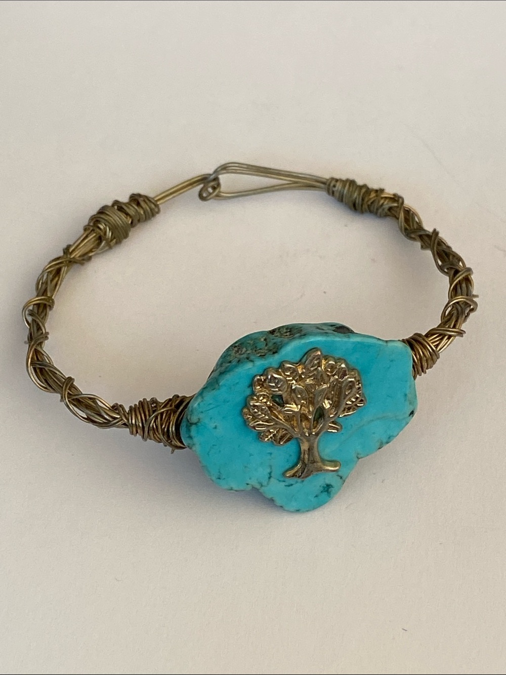 Genuine Stone Bracelet with Gold Tree of life Charm wire wrapped